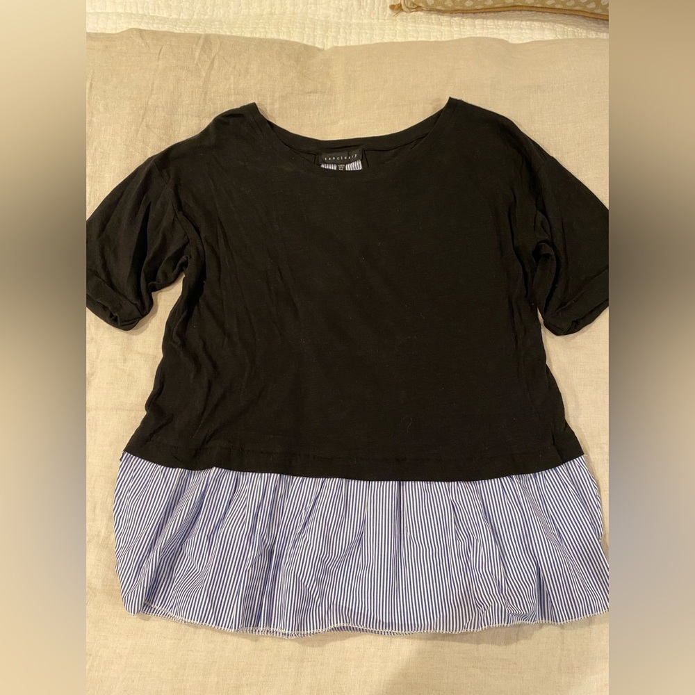 Sanctuary top with pin stipe blouse hem and cross cross tie back XS